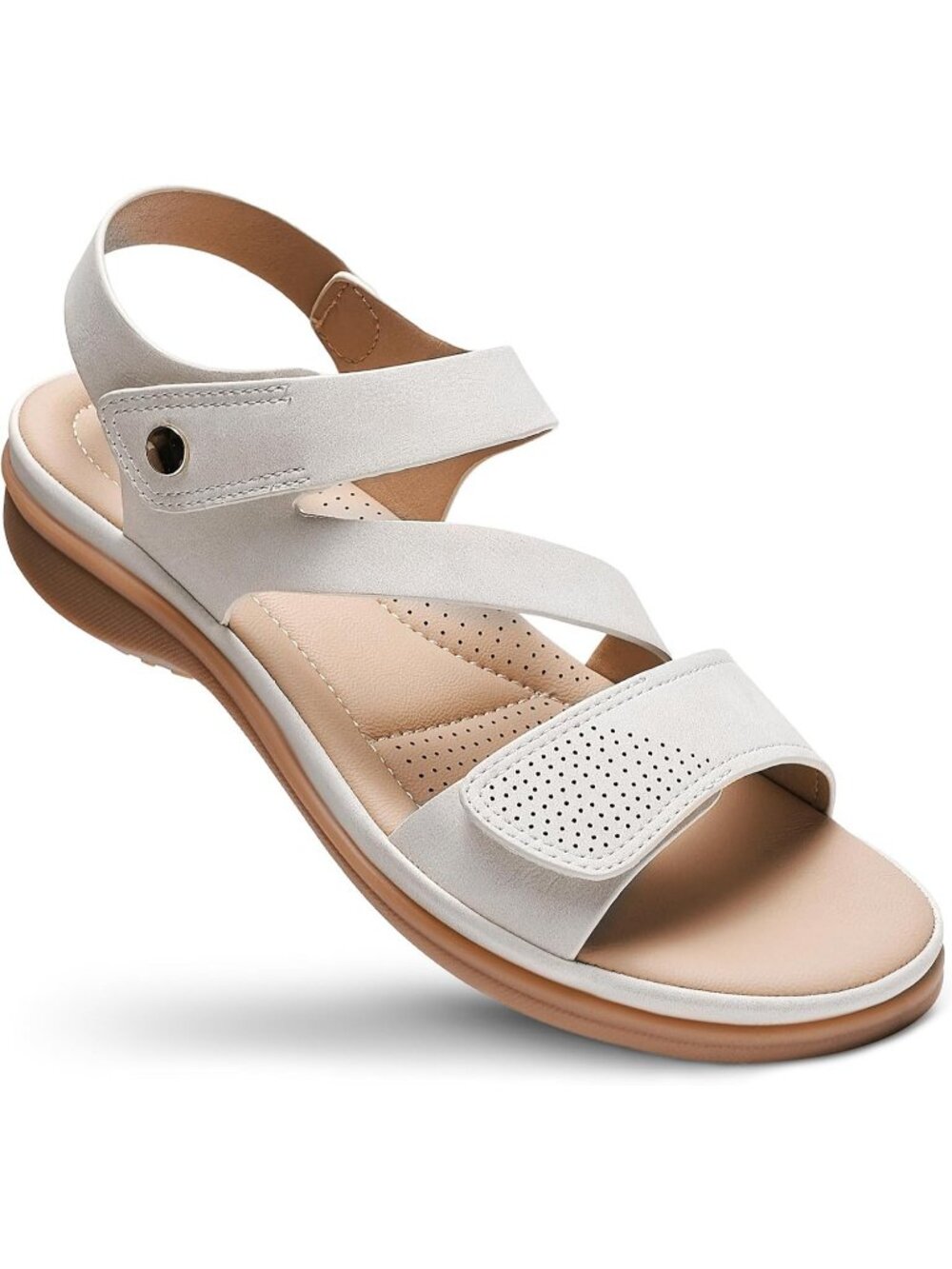 Women's Fashion Cream White Arch Support Comfortable Adjustable Slip On Sandals